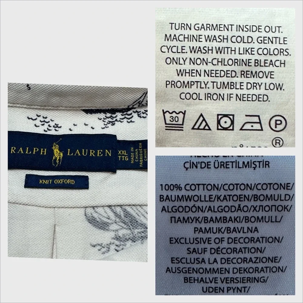 Ralph Lauren Polo Shirt Mens XXLT Oxford All Over Print Sailboat Print Nautical‎